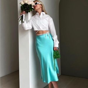 Midi Satin Silk Skirt Women High Waisted (Non stretchy)